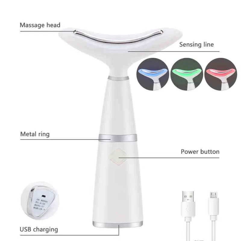 Face Neck Massager Anti Wrinkles 3 Massage Mode High Frequency Vibratiobn Facial Machine for Skin Tightening Lift Care Tool220429