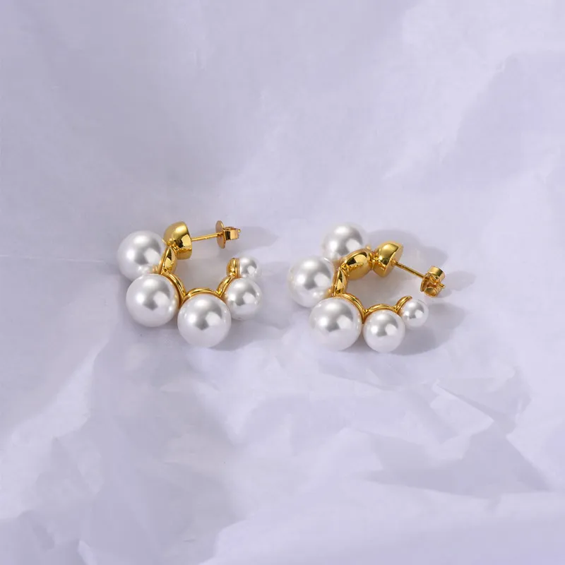 C-Shaped Pearl Earrings Stud Female Niche Design High-Quality Texture Sterling Silver Needle Retro Temperament Jewelry Gift284b