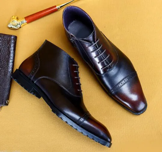 Nieuwe stijl hoge kwaliteit gesneden brogue laarzen lederen mannen laarzen puntige teen retro martin mode enkellaarzen