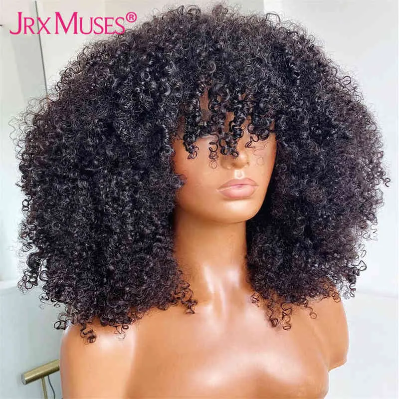 Afro Kinky Curly Bob Wigs Short Full Machine Made Wig With Bangs Glueless Brasilian Remy Human Hair for Black Women 220707