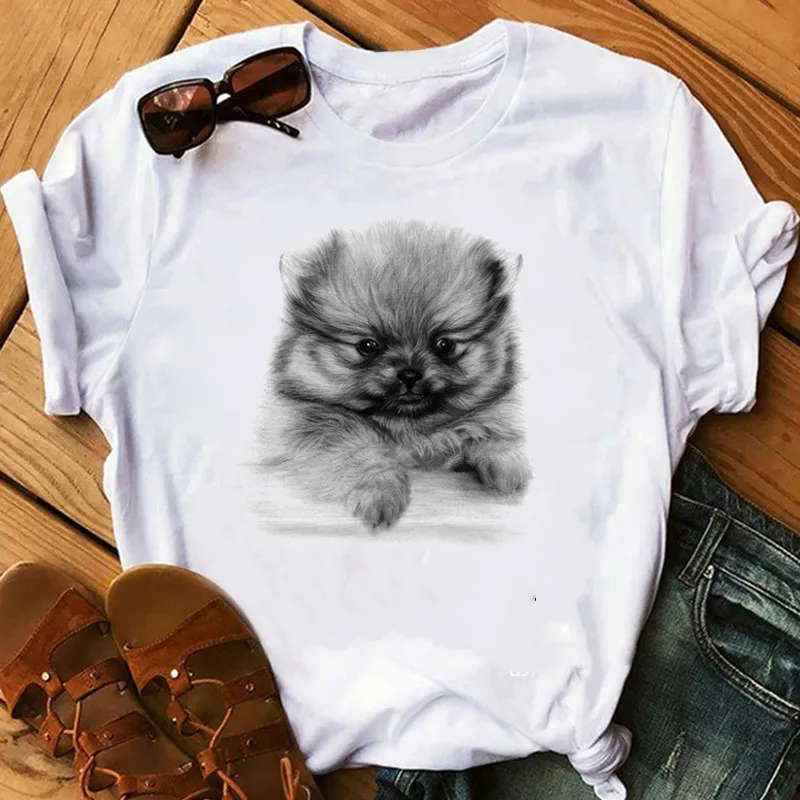 Papillon Hund Golden Retriever Mujer Camisetas Weiß Top T Shirts Sommer Ästhetik Grafik Kurzarm t-shirt Polyester T-shirt 220628