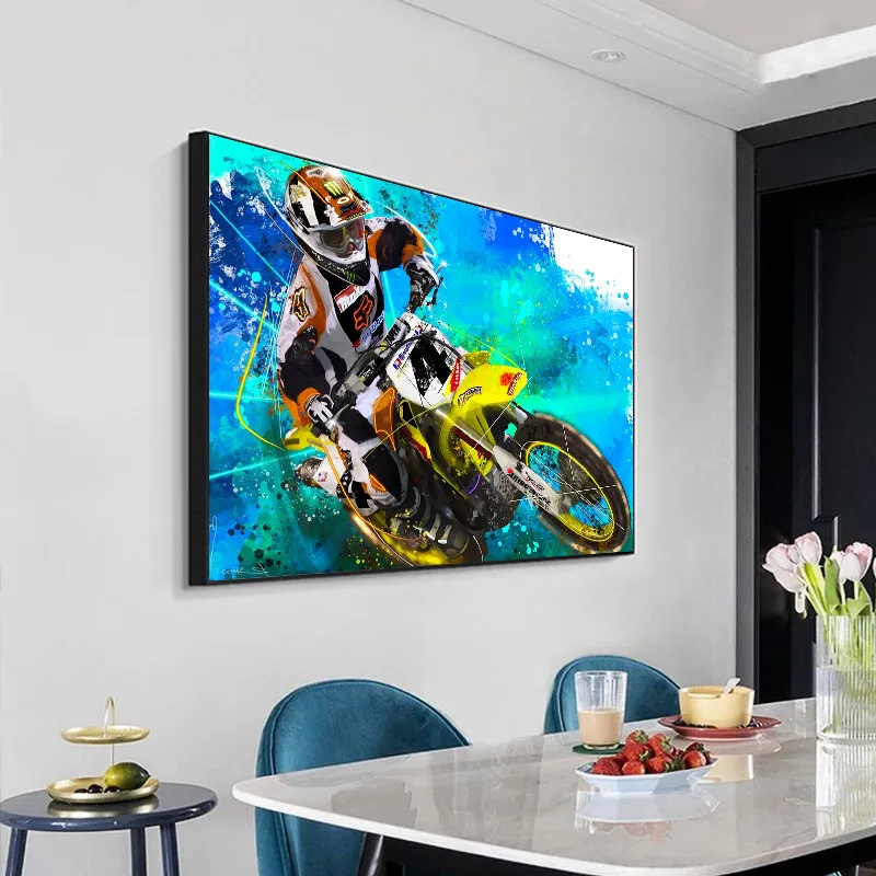 オートバイチャンピオンシップ水彩グラフィティモーターサイクルレーサーキャンバス絵画壁アートポスターベッドルームホームデコレーション