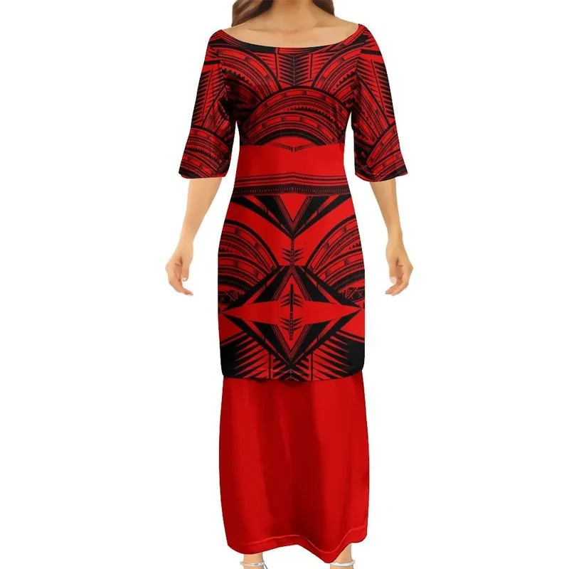 Mode en gros femmes jolies robes moulantes Club doux Samoan Puletasi robe de conception traditionnelle polynésienne 2 pièces ensemble 220706