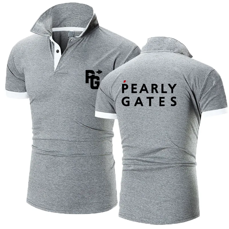 Pearly gates golfe verão moda masculina magro de manga curta camisa polo esportes camisa de golfe camisa de negócios lapela homem topo 220514