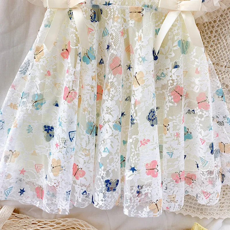 LOVE DDMM Mädchen Prinzessin Kleider Sommer Kinder Kleidung Niedliche Schmetterling Spitze Schleife Bequemes Kleid Baby Kostüm 220707