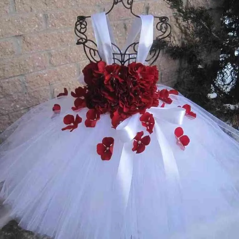 Dziewczęta różowe płatki koronkowe sukienki tutu sukienki dla dzieci suknia balowa z wstążką Dzieci Kostium świąteczny sukienki Y220510