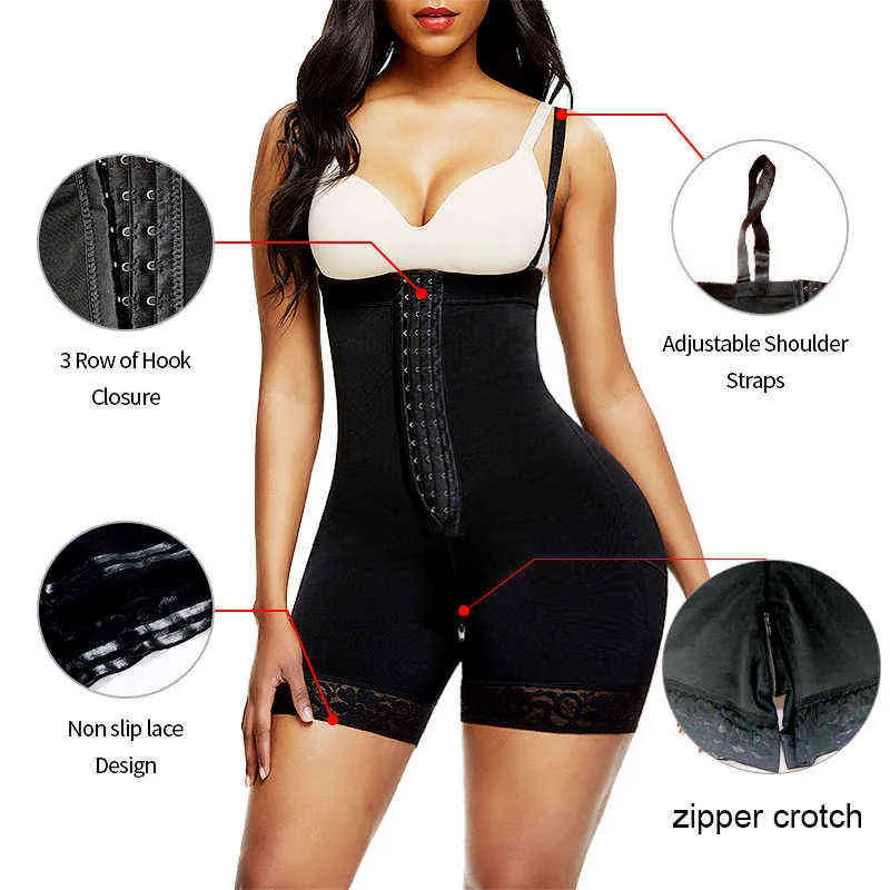 Mulheres vestido Corsário Treinador da cintura Felas de corpo inteiro Fajas colombianas Girdles Birdles Control Calça de abridor de calças zíper Shapewear L220802