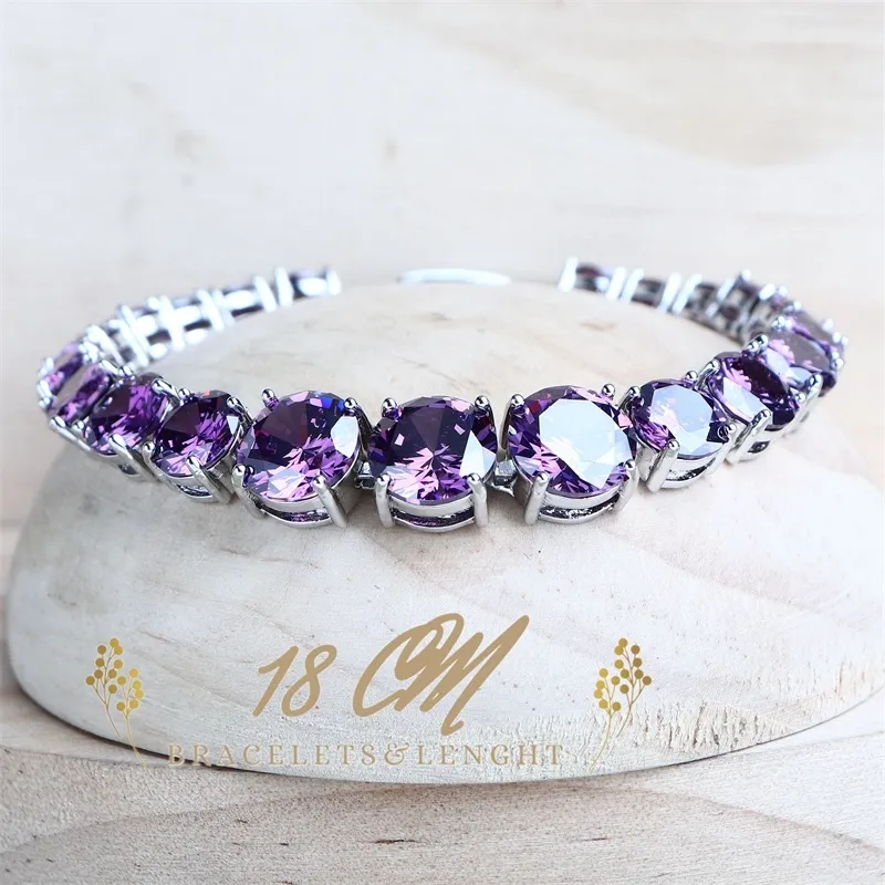 Lila zirkoniumkvinnor brud smycken sätter silver 925 fin kostym smycken bröllop örhängen ringar armband hänge halsband 2208202n