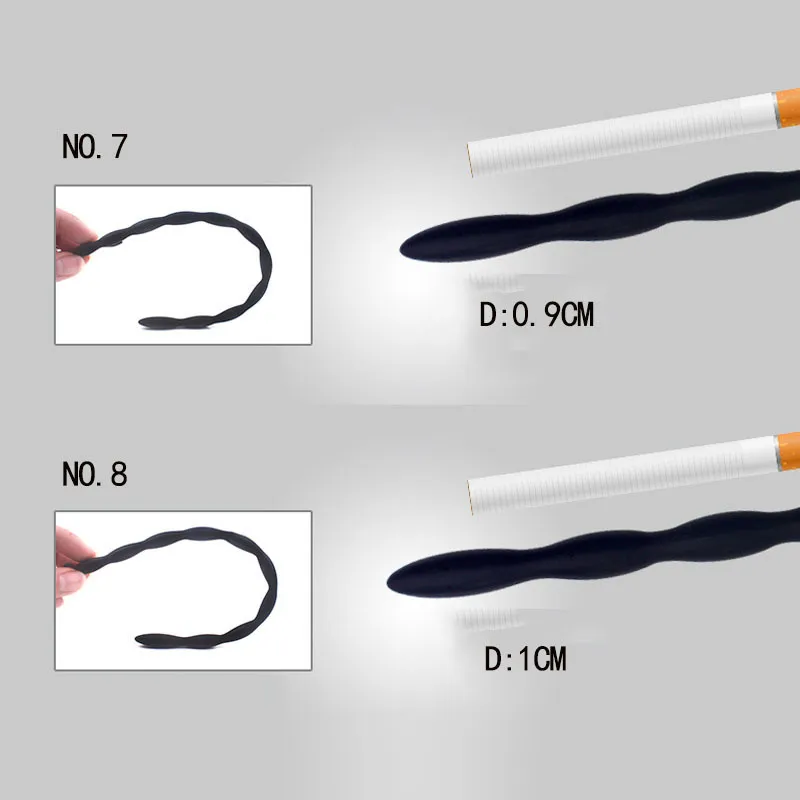 8 tamanhos de tamanhos seguros de silicone macio pênis uretral estimulante haste Dilator Cateter