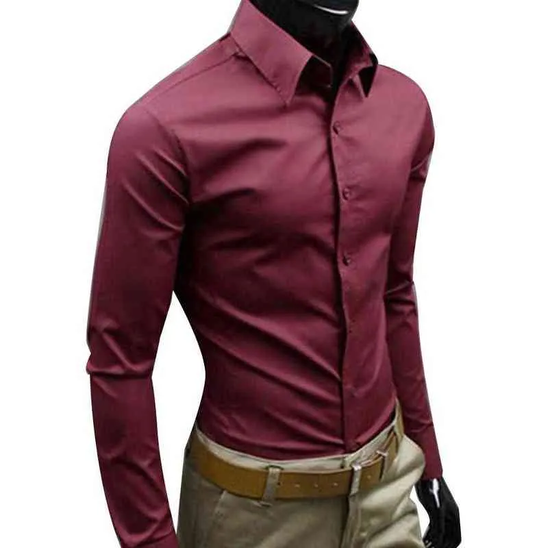 男性秋の長袖カジュアルなエレガントなワークシャツビジネスメンズソリッドカラーロングスリーブボタンダウンスリムコットンプラスサイズシャツl220704