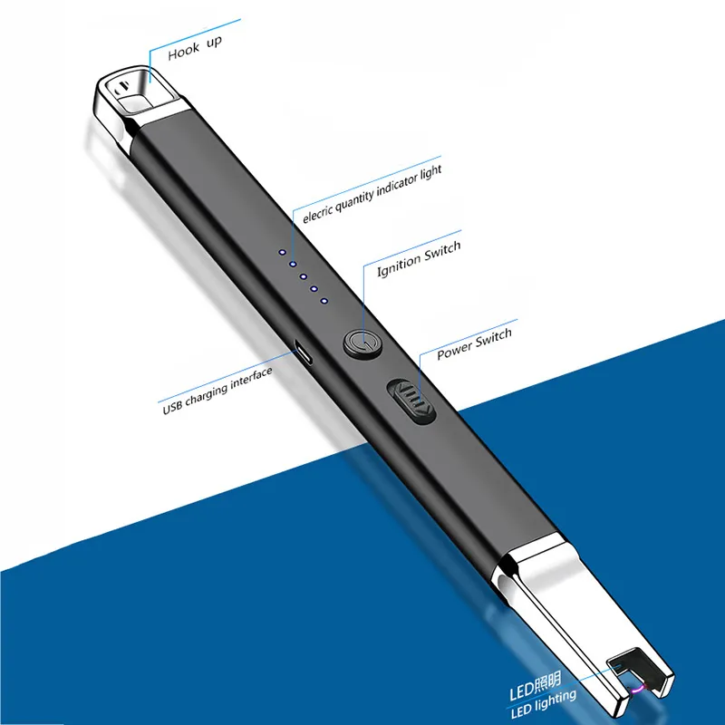 USB電気アークキャンドルライター懐中電灯キャンドルキャンプ用のスケートアップで使用するための充電式細い金属ライター