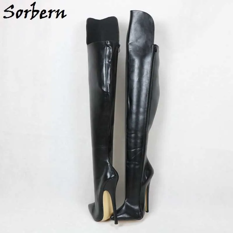 Sorbern 두꺼운 겨울 부츠 높은 프론트 짧은 뒤로 18cm 스파이크 하이힐 페티쉬 부츠 침대 사진 드래그 퀸 부츠 크로스 드레스