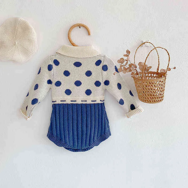 0-24M Nouveau-né Enfant Bébé Filles Hiver Vêtements Chauds Polka Dot Imprimer Tricot Barboteuse Élégant Mignon Pull Doux Barboteuse Combinaison Tricots G220510