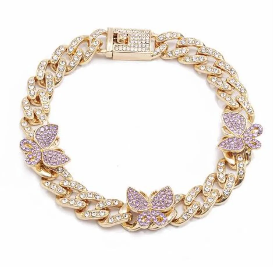 Drop Delivery 2021 Parking Cz Baguette Butterfly Fußkettchen 10 mm Iced Out Bling Miami Cuban Link Gold Silber Farbe Fußkettchen Damen Hiphop 299L