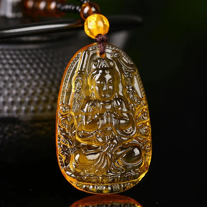 Pendentif Colliers Citrine Guardian Buddha Collier avec chaîne perlée pour hommes femmes bijoux cadeau D88Pendant2237
