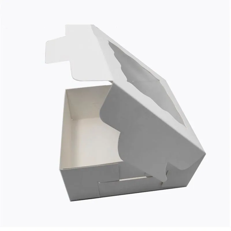 12 adet Beyaz Kraft Kağıt Renk Fırın Çerez Kek Pies Kutuları Ile Windows Paketi Dekoratif Kutu Gıda Hediyeler Kutusu Ambalaj Çantası Için 220420