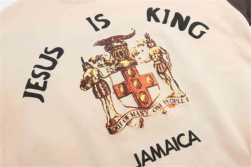 2022 İsa Kral Sweatshirts Erkek Kadın Jamaika Rozeti Grafik Crewneck Hip Hop gevşek ye Hoodie T220802