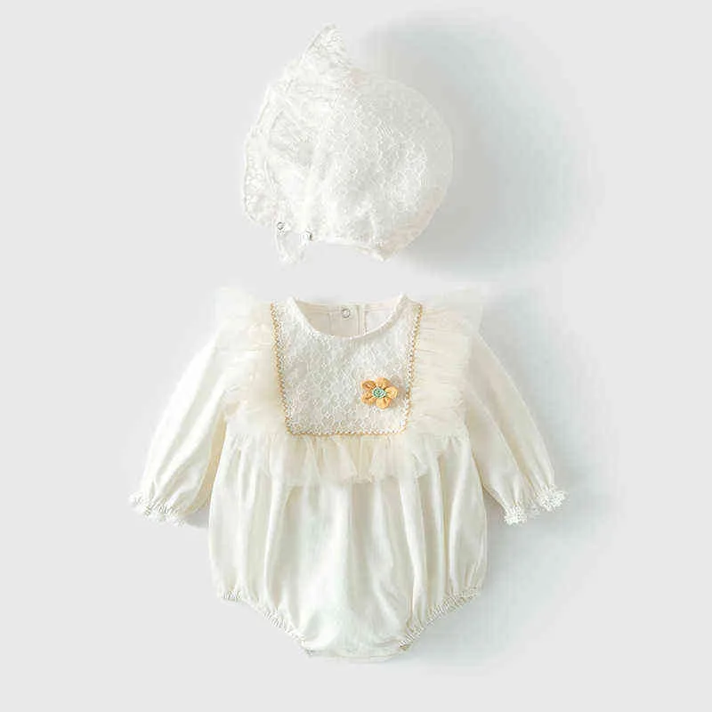 Koki bambina fiore di fiore bianco in stile coreano maniche lunghe bianche graziose tute adorabili con vetement bebe fille g220510