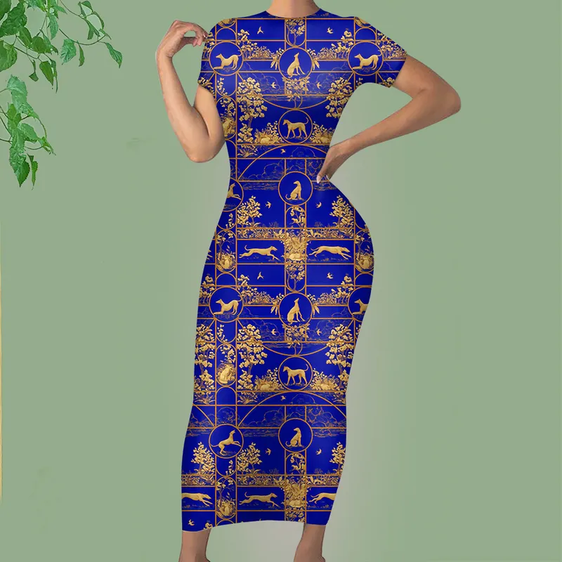 Noisydesigns Bodycon Sexy Frauen Kleid Elegante Damen Blau Greyhound Hund Muster Abend Party Maxi Vestido Mädchen Ropa 220627