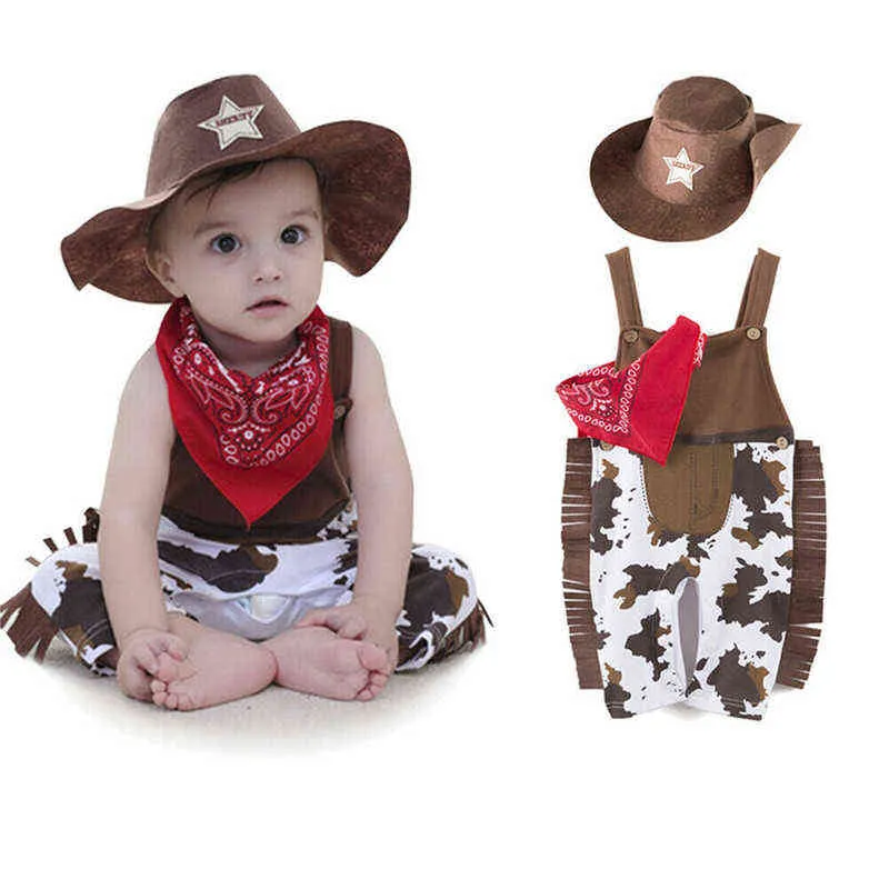 Baby Bodysuit bebê criança menino menina carnaval fantasia fantasia figurina cowboy roupa de cowboy algodão o-gola sem mangas de verão novo g2205521