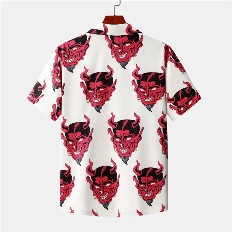 Duivel Volledige Gedrukt Shirts Shirts Mannen Zomer Floral Losse Hawaiiaanse Koreaanse Streetwear Hip Hop Paar Modehirts Camisa 220401