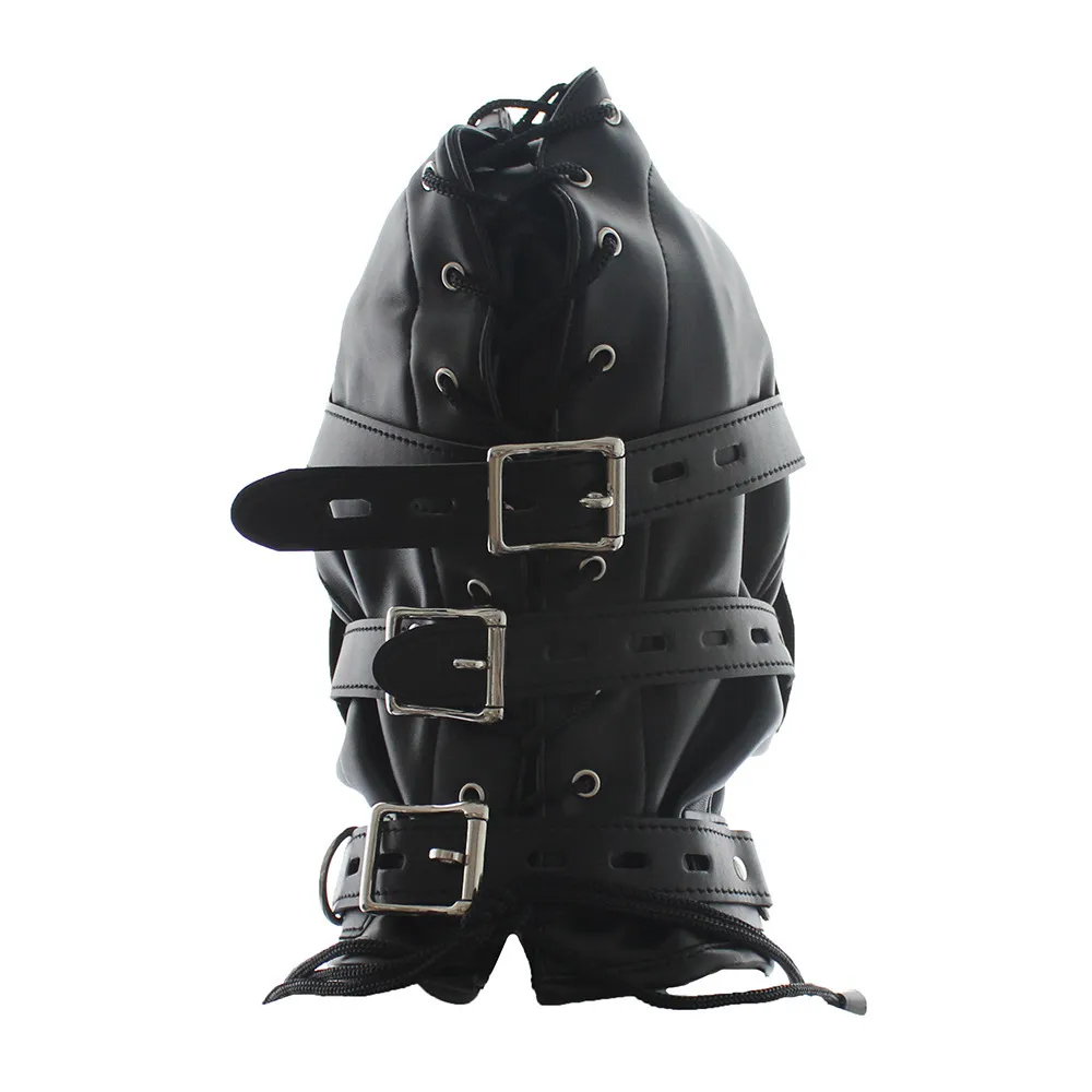 Leather Exotic Bondage Hood Set With Strap On Dildo Gag And Removable Muzzle Blindfold For sexy Bdsm Slave Role Play Adults Games