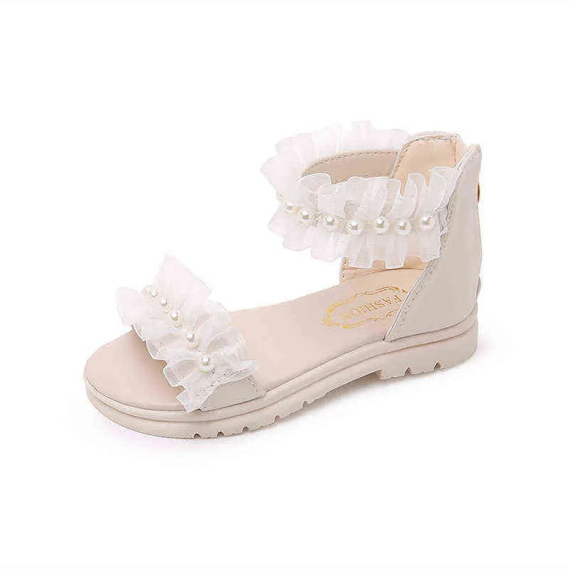 Sapatos infantis de verão feminino não deslizamento Sandal Fashion 2021 renda com miçanga elegante Princesa Sapato Crianças Esportes Praia Sandália 3-12 Ano G220523