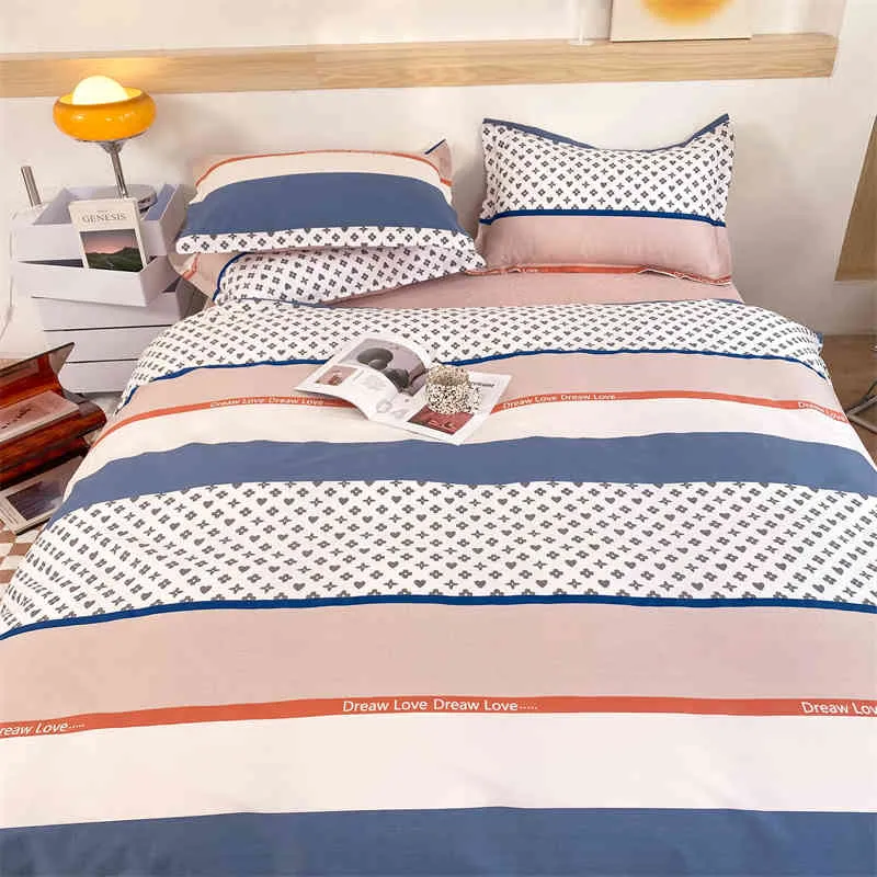 100% High Quality Cotton Bedding Set 1 Duvet Cover 2 Pillowcases Simple Striped Style 16 Sizesaccept Custom-size