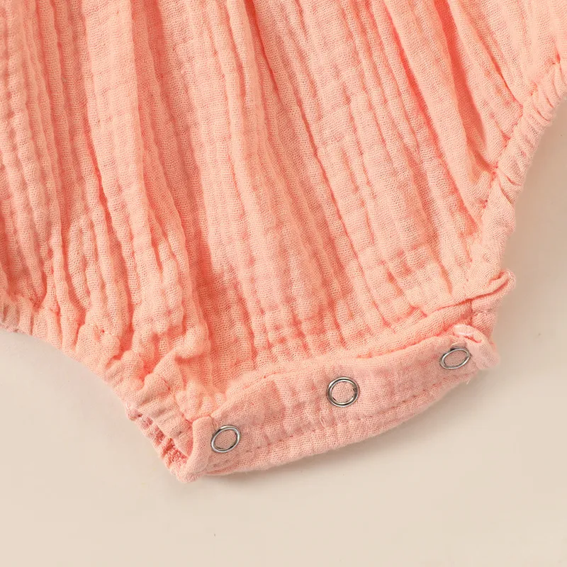 夏生まれの幼児の女の赤ちゃんロンパーヘッドバンドモスリンノースリーブロンパースキッズオンピースファッションベビー服220707