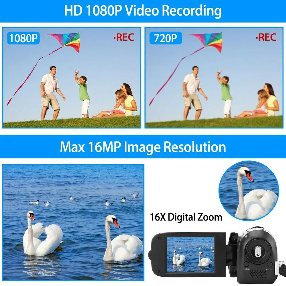 16X Zoom 디지털 비디오 카메라 캠코더 1080p YouTube 블로그 카메라 레코더 7393389