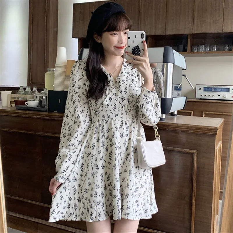 Robe de printemps femmes imprimer col en v féminin Style coréen élégant loisirs collège Allmatch à la mode Ins doux Design Chic Vestido 220527