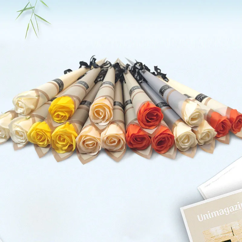40 st rosor tvål blommor bukett kreativa romantiska bröllop favoriserar steg tvål blomma för valentins gåva mors dag gåvor 220406