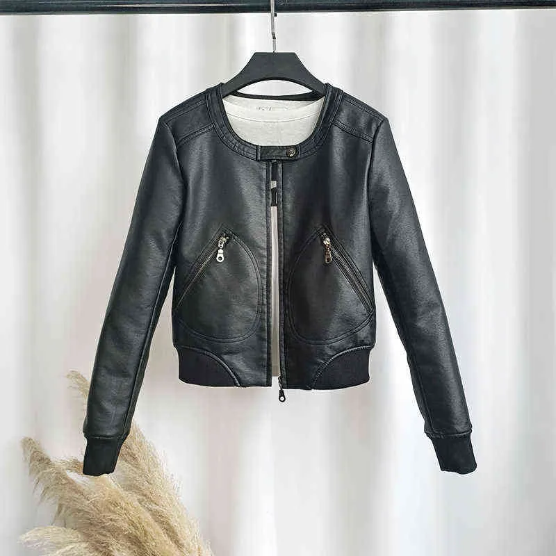 Fitaylor Faux Leather Jacket Женщина O-образная байкерская куртка женская мотоциклетная пальто 4xl Soft PU Basic Black Outwear L220728