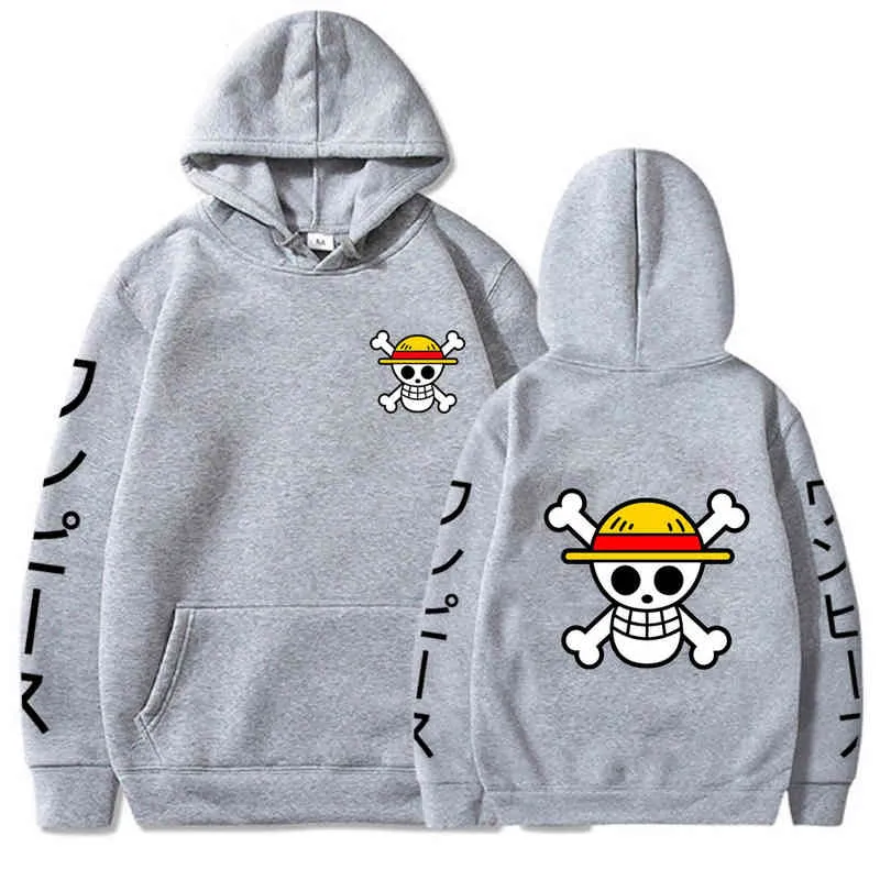 Men's Anime One Piece Luffy Fleece Hoodie Women Winter Manga Sweatshirts Boy Girl Clothes