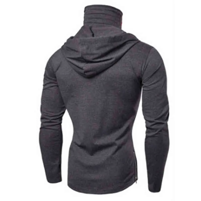 Mężczyźni swetry jesienne swobodne siłownię cienki długie rękawy z kapturem na twarz pokrywa stała kolorowa bluza męska ubrania L220801