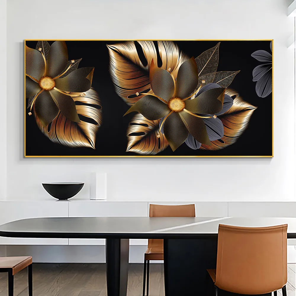 Fleurs en or noir Nordic moderne peintures intérieures à la maison Décor Aesthétique Personnalisée Affiches murales Photos Décoration de salle
