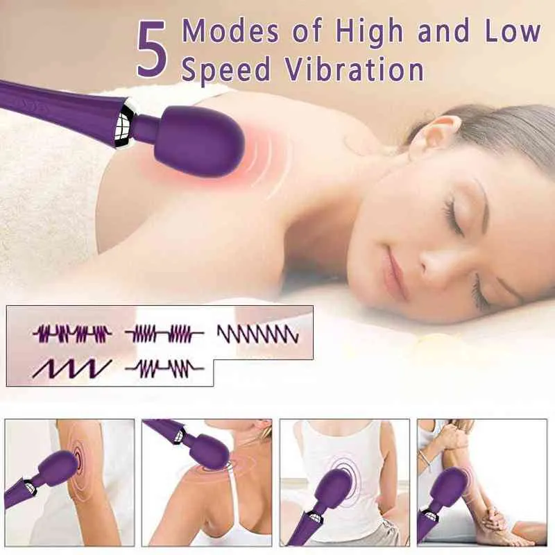 NXY Vibrators USB Power Wand Vibrations Wireless Handheld Massager 15 Multi Speed ​​Vibrations Uppladdningsbara Muskler Neck Shoulder Back Leg Foot 0406