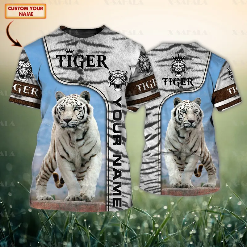 Zwierzę Tiger skóra niestandardowa nazwa 3D Wysokiej jakości koszulka T-shirt Summer okrągła szyja mężczyźni żeńska swoboda krótkiego rękawu top-3 220619