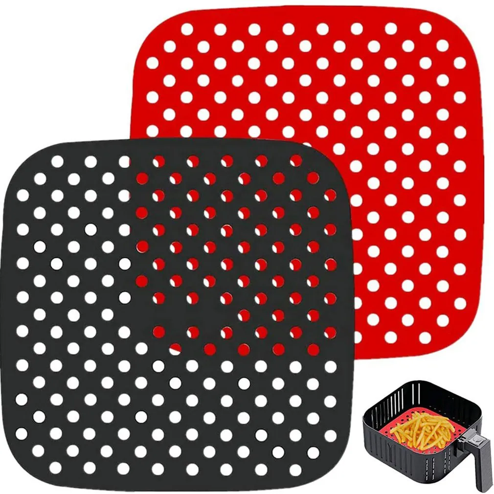återanvändbar fyrkantig silikontillbehör Luft Fryer Non-Stick Hållbar Pad Scale Place Mat Kitchenware Black/Red