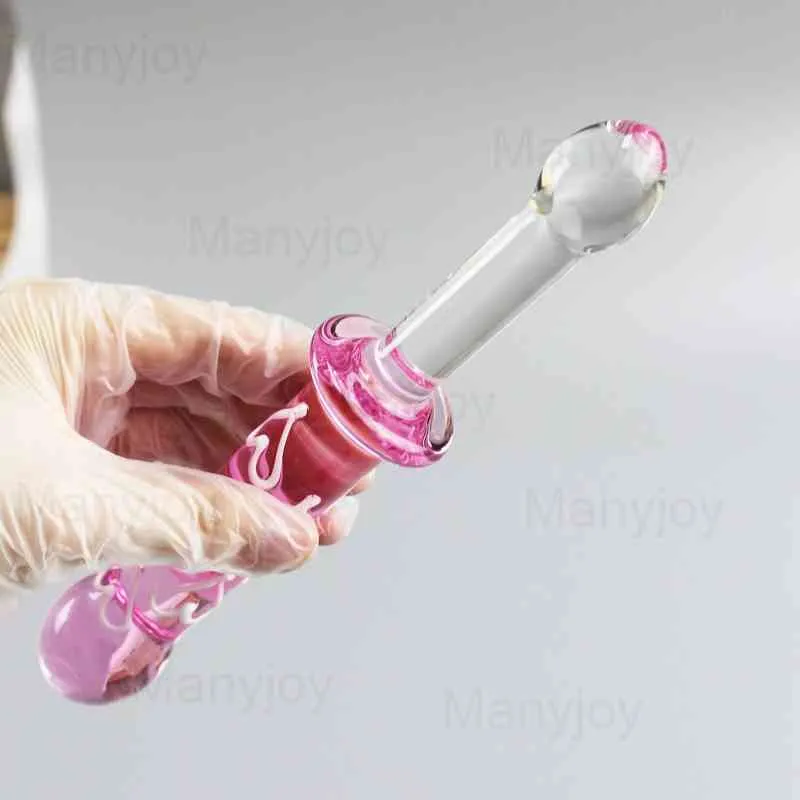 Nxy Anal Toys Rose Cristal Verre Gode Pénis Artificiel Produits de Sexe Butt Plug Vaginal G Spot Stimulation Boule Perles pour Femmes 220510