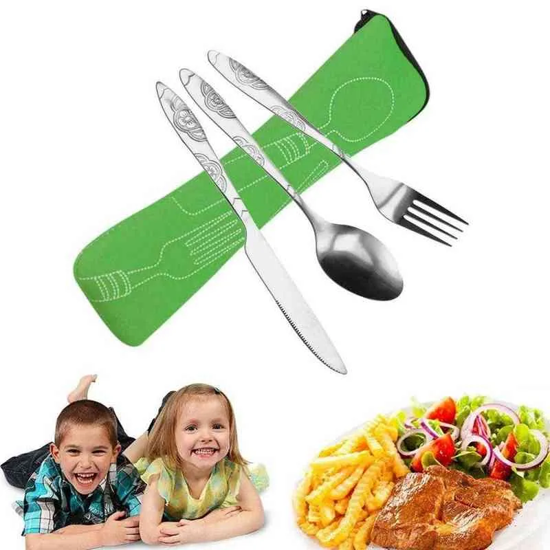 Steel Knifes Fork Spoon Set Family Travel Camping Cutlery Eyeful Four-piece Dinnerware Set with Case Portable Tableware Y220530