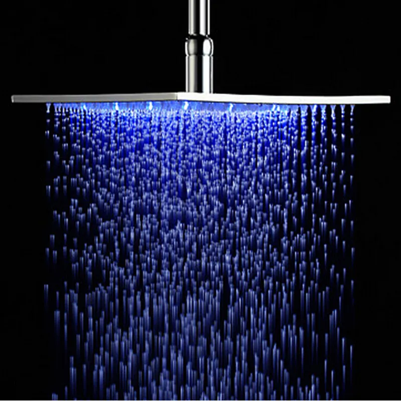 LED Chrome Rainfall Faucet Shower Head Bathroom Tap Stainless Steel Square Oil Surface Bronze Sprayer Temperature Sens