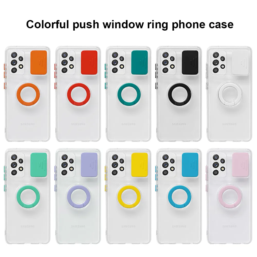 Slide Camera Lens Protect Phone Cases For Samsung Galaxy A12 A32 5G A52 A72 S21 Plus S21 Ultra Transparent Ring Holder Back Cover