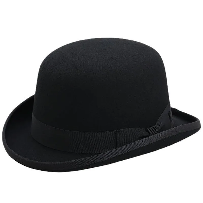 4Size 100% Wool Women Men Bowler Hat Pure Crushable Dome Fedora Hat Traditionell Billycock Groom Cap 220812