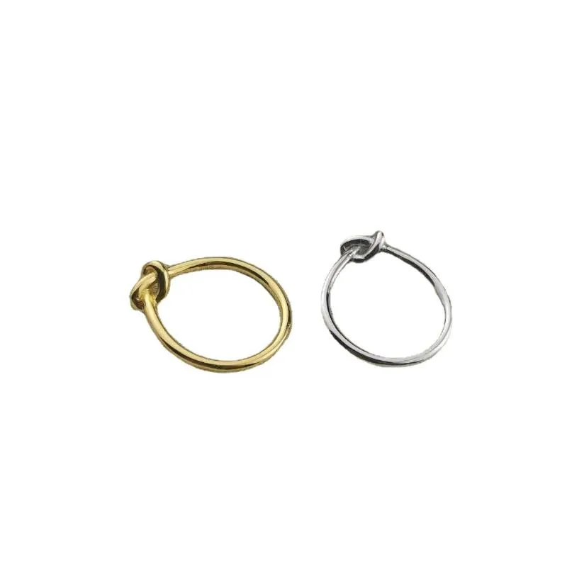 Hoop & Huggie Brand Korean Simple Fashion Style Accessories Knot Circle Finger Ring For Women Brass Plated 18K Gold High QualityHo276t