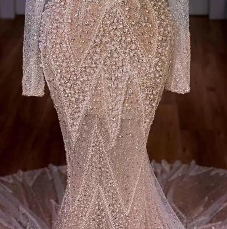 Orders Luxury Mermaid 2022 Wedding Dresses Bridal Gowns Off The Shoulder Ruffles Long Sleeve Beaded Crystal Sweep Train Robe de marie