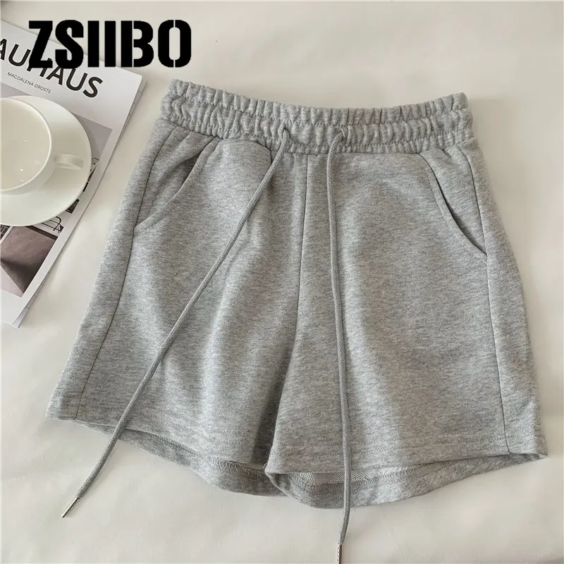 Cottoncontaining solid color sports shorts womens summer loose high waist casual slimming outer wear running home pants 220527