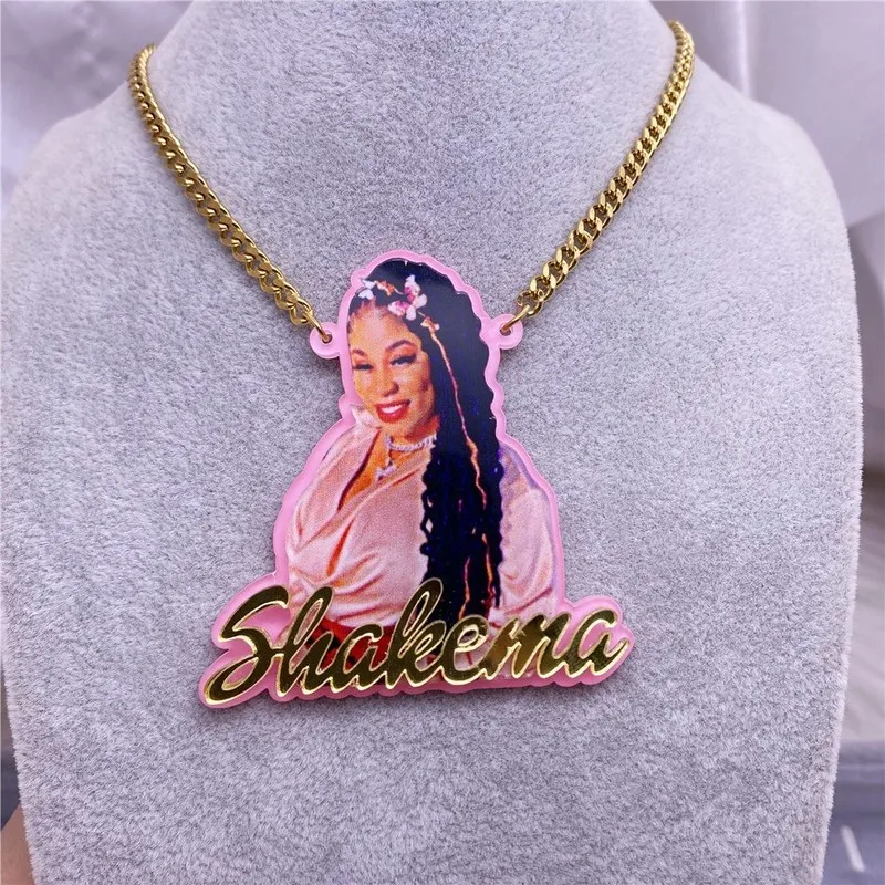 Custom Name Picture Necklace for Women Personalized Acrylic Pendent Necklace Halloween Custome Jewelry for Women Memorial Gift 220716