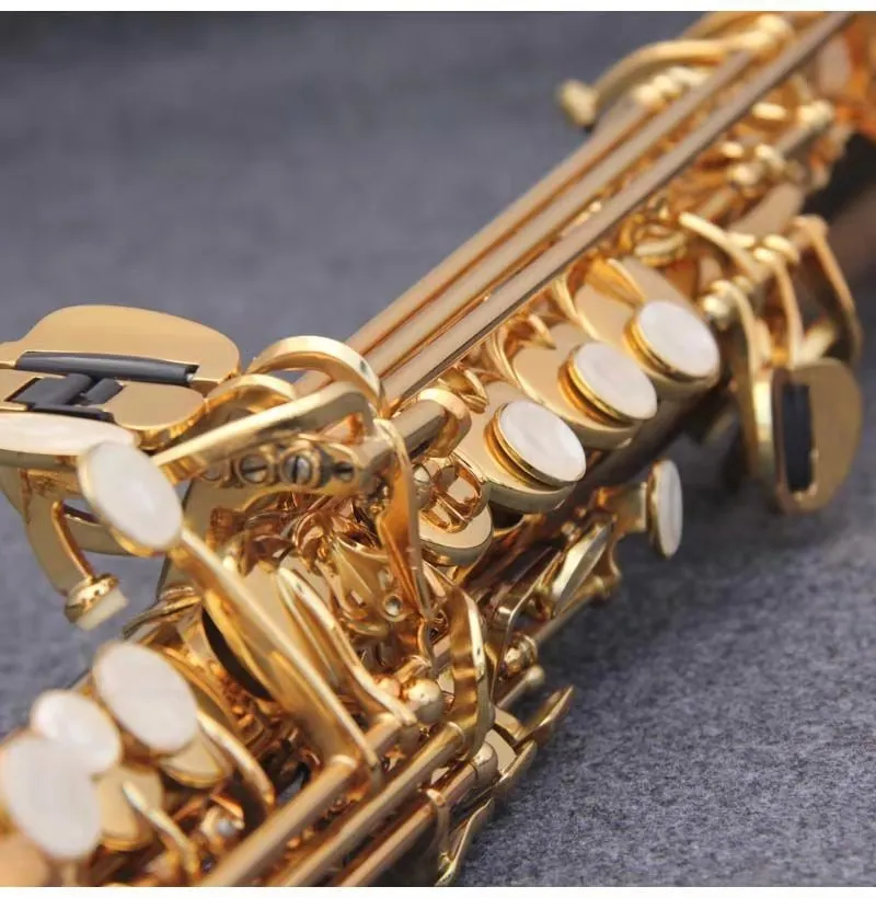 Laiton plaqué or tube droit aigu saxo soprano B-key saxophone professionnel instrument de musique haut de gamme saxo soprano