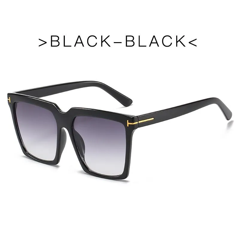 Gafas de sol en forma de T Big Frame Square Women's Women's Sun Gafas de sol Sun Personalidad Trendy Black GlassessungLasses2893